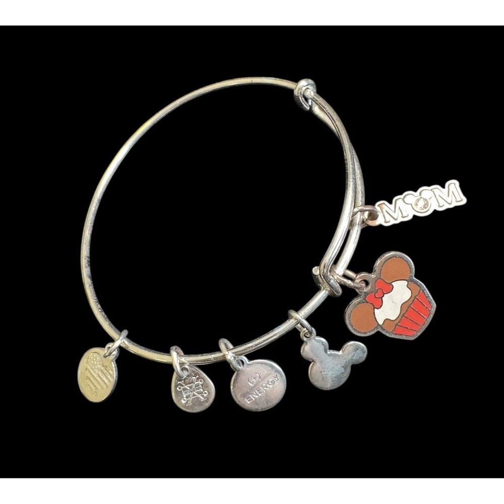 Alex and Ani Disney Parks Mom Minnie Cupcake Bangle Bracelet Silver Crystal